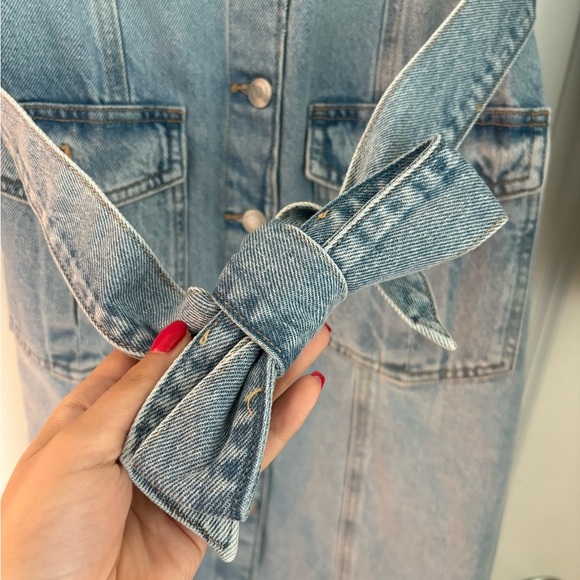 Zara Light Blue Belted Denim Midi Dress Size M brand new - Picture 9 of 16